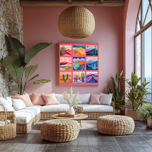 Pôster Grade de Arte do Deserto emoldurada em Rosa Vibran