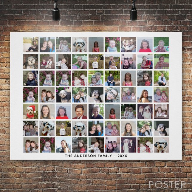 Pôster Grade de Colagem de Fotos 63 Quadrados com Texto - (Custom Photo Collage Poster)