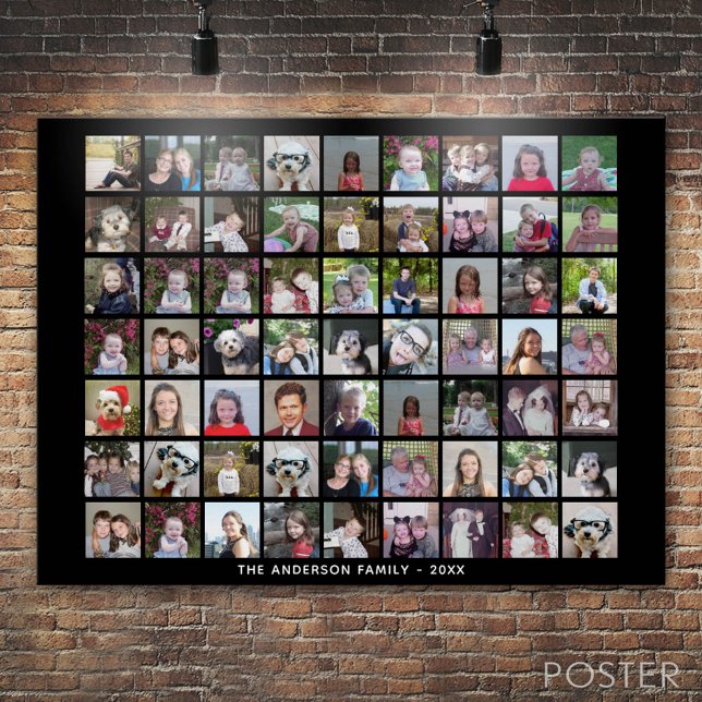 Pôster Grade de Colagem de Fotos 63 Quadrados com Texto - (Custom Photo Collage Poster)