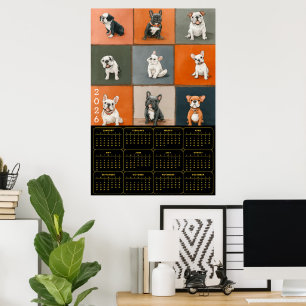 Poster Grade de retrato de Bulldog Francês com calendário