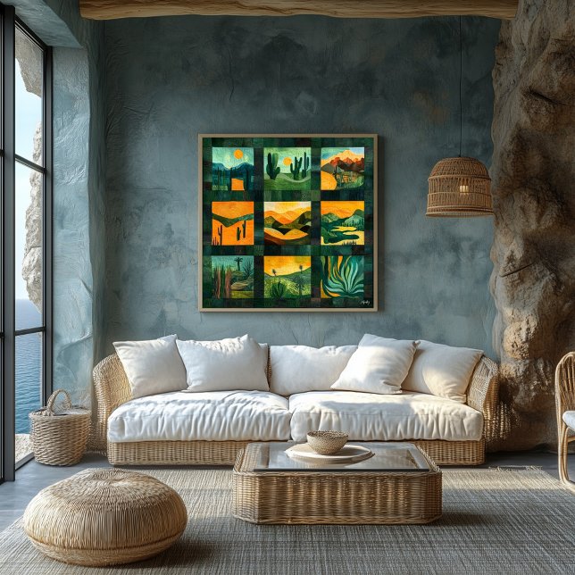 Pôster Grade Verde de Arte do Deserto - Geométrica Vibran (Criador carregado)