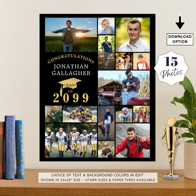 Poster Graduação 15 Parabéns de Colagem de Fotos Dourados (Criador carregado)