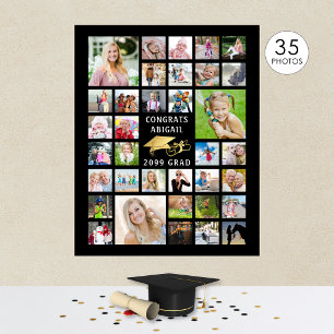 Poster Graduação 35 Colagem de Fotos Dourado Preto Metáli