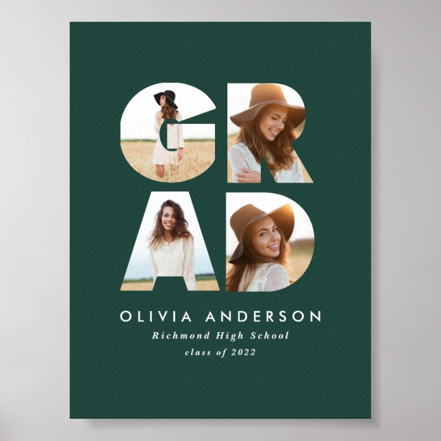 Poster Graduação 4 anúncio moderno com foto verde (Frente)