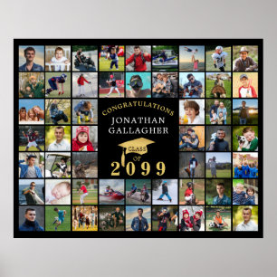 Poster Graduação 54 Colagem de Fotos Boné Dourado Preto