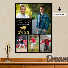 Poster Graduação 5 Colagem de Fotos Boné Dourado Preto