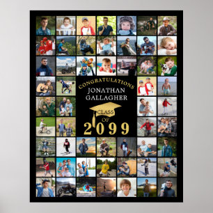 Poster Graduação Colagem de Fotos 55 Preto Dourado Capelo