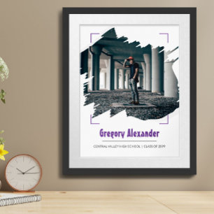 Poster Graduação de Foto de Abstrato Brushbird Edgy Roxo