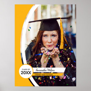 Poster Graduação de Foto de Quadro Curvo Amarelo
