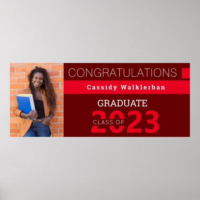 Poster Graduação de Foto do Red Burgundy do formando (Frente)