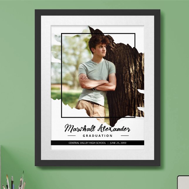 Poster Graduação de Foto Torn Abstrato preto Edgy (Criador carregado)