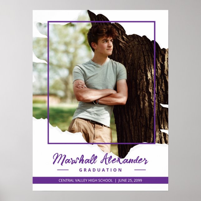 Poster Graduação de Foto Torn Abstrato Roxo (Frente)