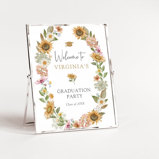 Poster Graduação de girassol (Watercolor Sunflower Graduation Welcome Poster by Painted Paperie
)