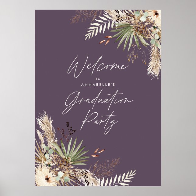 Poster Graduação de orçamento pampas roxo elegante modern (Frente)