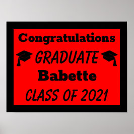 Poster Graduação de Parabéns Pretos Vermelhos