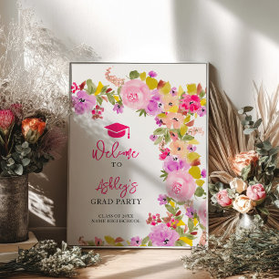 Poster Graduação de primavera de rosas rosa boêmicas