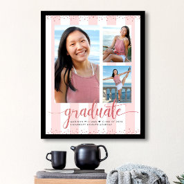 Poster Graduação em Rosa Dourado com 3 Fotos e Letra Bril