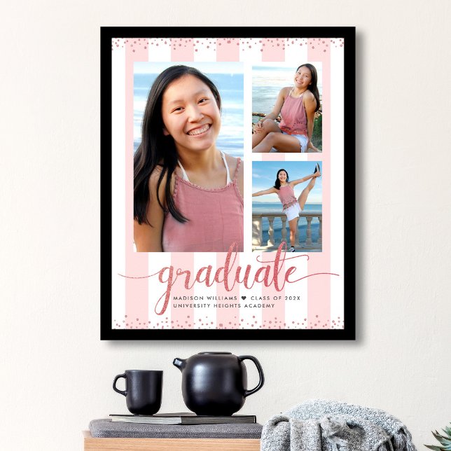 Poster Graduação em Rosa Dourado com 3 Fotos e Letra Bril (Criador carregado)