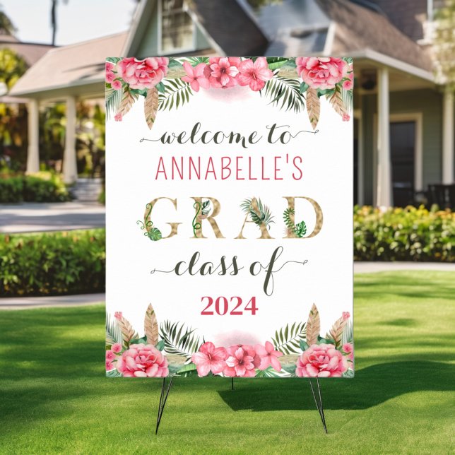 Poster Graduação Floral De Luau Classe De 2024 Bem-Vindo (Criador carregado)