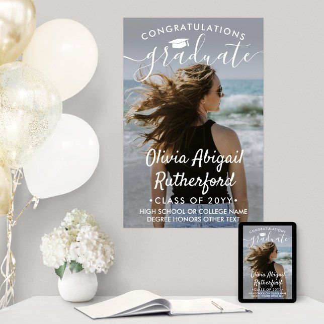 Poster Graduação Foto Elegante Moderna Caligrafia Branca (Criador carregado)
