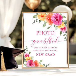 Poster Graduação Foto Guestbook - Sinal Floral Brilhante