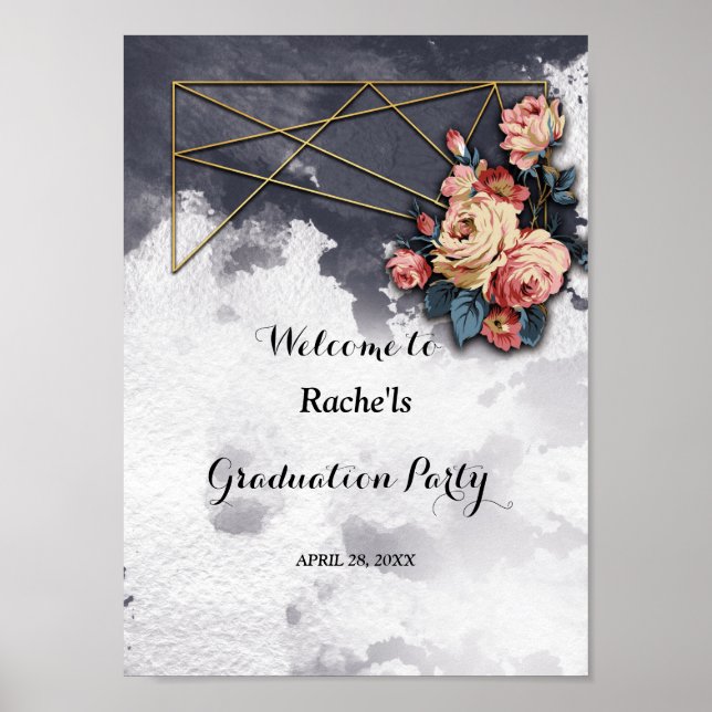 Poster Graduação GEOMETRIC WATERCOLOR marinho (Frente)