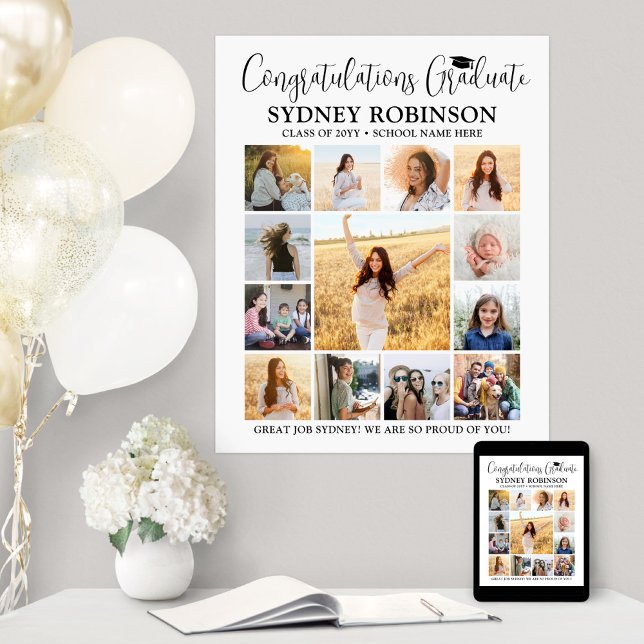 Poster Graduação Gradua Colagem de Fotos Branco Moderno (Criador carregado)