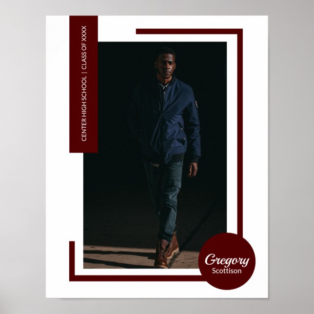 Poster Graduação moderna da Foto Maroon (Frente)