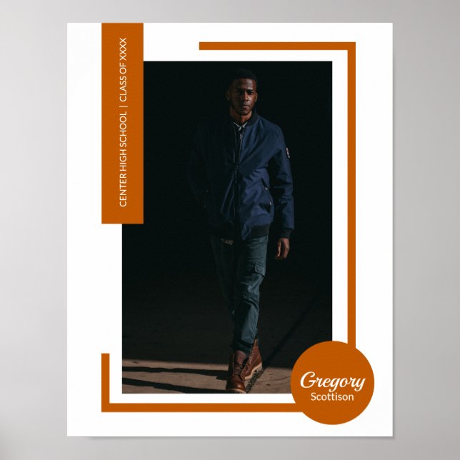 Poster Graduação Moderna de Foto Laranja Queimada (Frente)