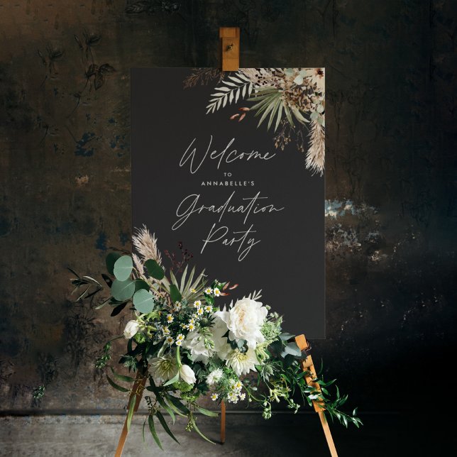 Poster Graduação orçamentária pampas negro elegante moder (Criador carregado)