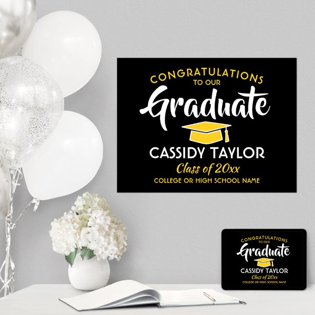 Poster Graduação Parabéns Preto Dourado Amarelo e Branco (Criador carregado)