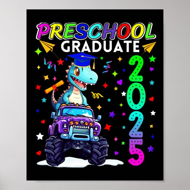 Poster Graduação pré-escolar 2025 Formando T-rex Kid pré- (Frente)