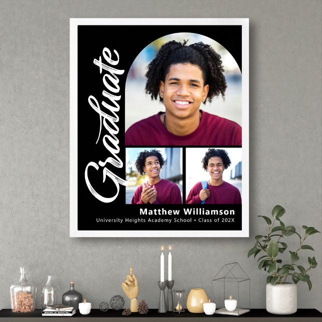 Poster Graduação Preta 3 Foto Negrito Arco Branco Script (Criador carregado)