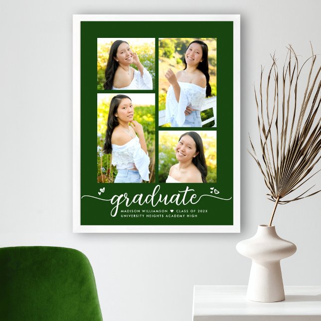 Poster Graduação Verde 4 Foto Script Coração Moderno Femi (Criador carregado)