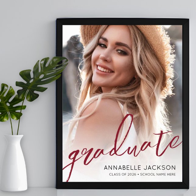 Poster Graduate Red Photo Graduation Party Sign (Graduate Red Photo Graduation Party Sign)
