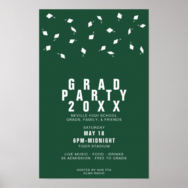 Poster Graduation Cap Toss Green & White Grad Party (Frente)