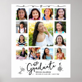 Poster Graduation K–12 Photo Collage White Black Doodles