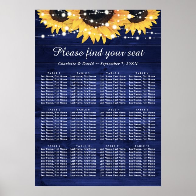 Poster Gráfico 12 marinho Blue Sunflower Wedding (Frente)