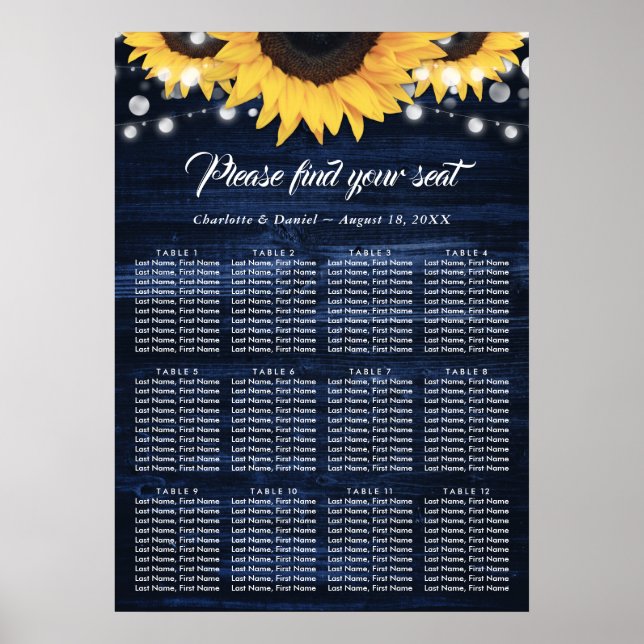 Poster Gráfico 12 marinho Blue Sunflower Wedding (Frente)