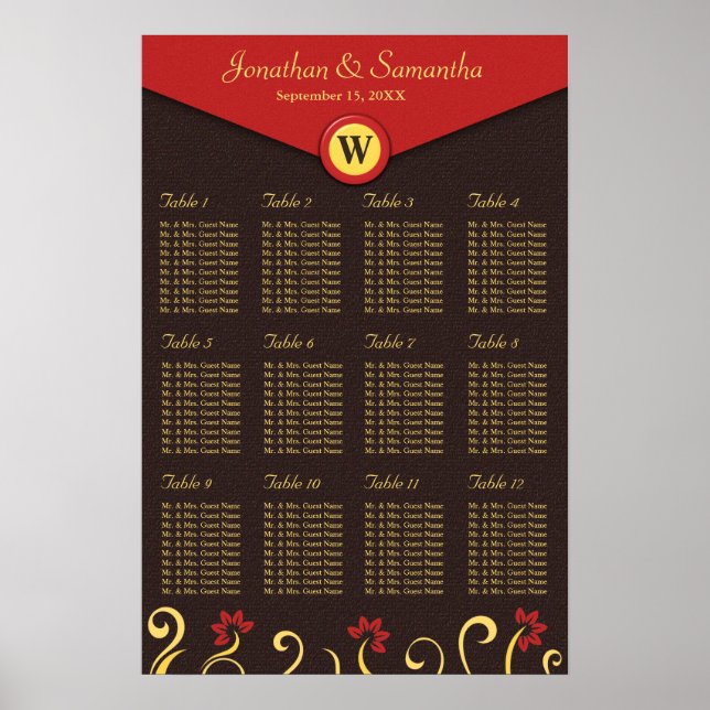 Pôster Gráfico 12 Mesas de Swirls Amarelos Castanhos (Frente)
