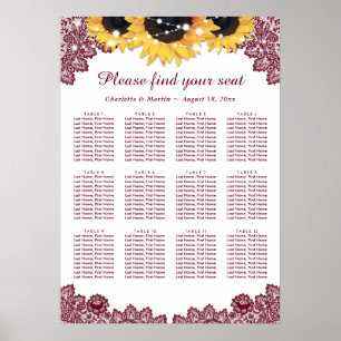 Poster Gráfico 12 Rustic Chic Burgundy Sunflower Seating