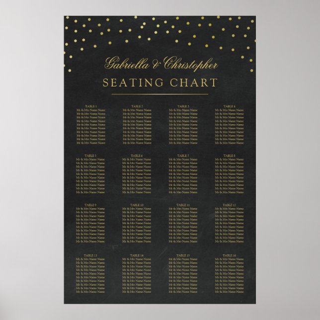 Pôster Gráfico 16 de Casamento de Confetti Dourado Faux M (Frente)