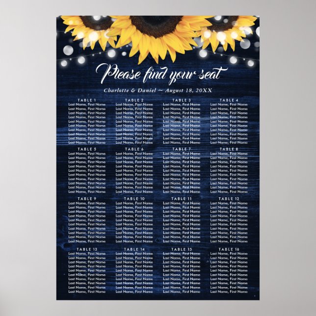 Poster Gráfico 16 marinho Blue Sunflower Wedding (Frente)