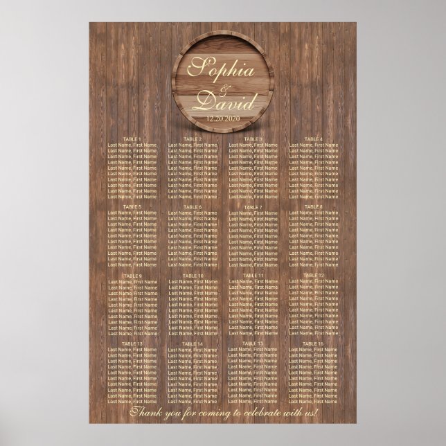 Pôster Gráfico 16 mesas de Casamento de Barrel (Frente)