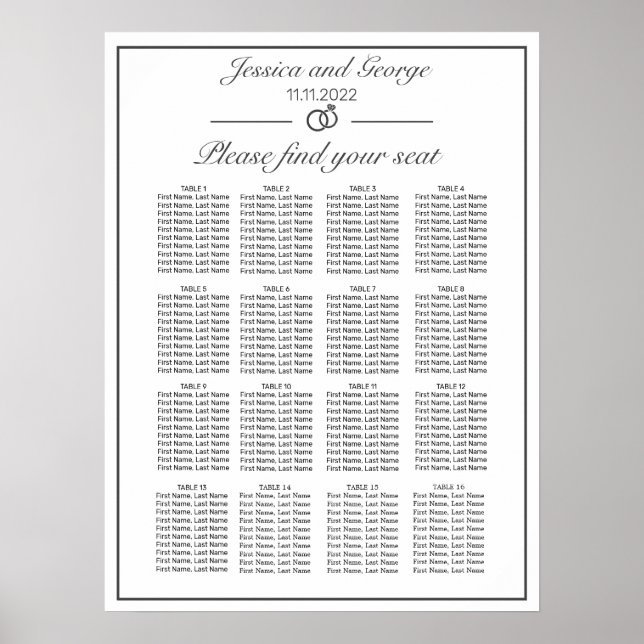 Poster Gráfico 16 Mínimo Moderno de Bancos Brancos 16 Mes (Frente)