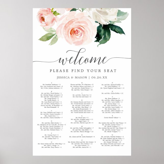 Poster Gráfico 24x36 de Casamento de Blooms com Blushing (Frente)