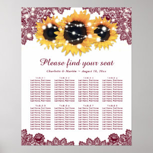 Poster Gráfico 8 Sentados Rustic Burgundy Sunflower