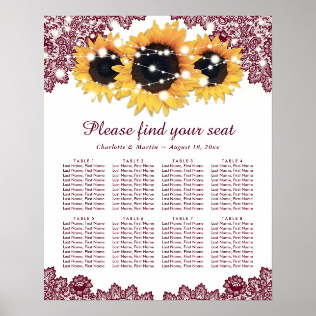Poster Gráfico 8 Sentados Rustic Burgundy Sunflower (Frente)