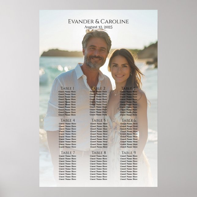 Poster Gráfico 9 de assentos do casamento de fotos elegan (Frente)