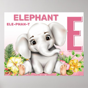 Poster Gráfico Alfabético da Safari de Elefante